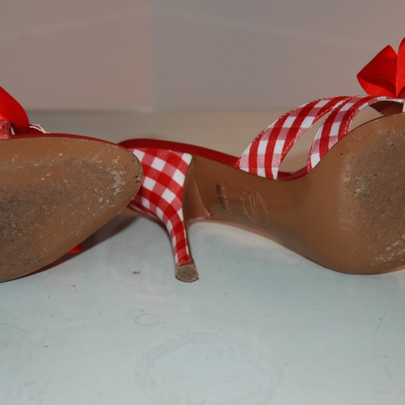 HALE BOB Red check print PEEP TOE MULE sandal - Picture 3 of 3